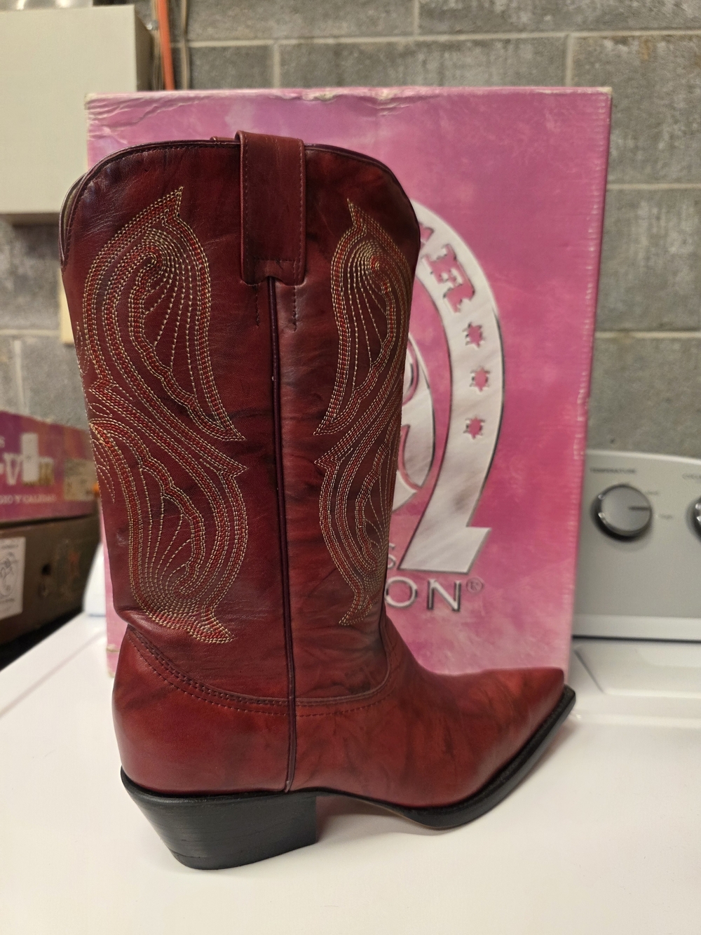 Red Leather Western Cowboy Boot - Embroidered Shaft
